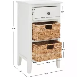White Wood Side Table with Baskets
