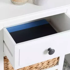 White Wood Side Table with Baskets