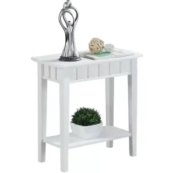 White Wood Slat Accent Table