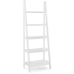 White Wood 5-Tier Ladder Bookshelf