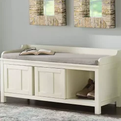 White Wood Upholstered Storage Bench