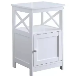 White Wood X Sides Storage Accent Table