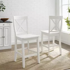 White X-Back Farmhouse Counter Stools, Set of 2