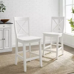 White X-Back Farmhouse Counter Stools, Set of 2