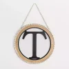 Whitewash Bead Trim Monogram T Plaque