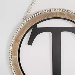 Whitewash Bead Trim Monogram T Plaque