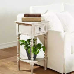 Whitewash Distressed Wood Accent Table
