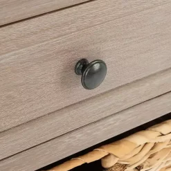 Whitewashed Brown Wood Side Table with Baskets