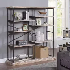 Whitewashed Etagere Industrial Bookcase