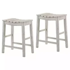 Whitewashed Saddle Seat Counter Stools, Set of 2