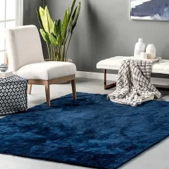 Whitlow Navy Shag Washable Area Rug, 8x10