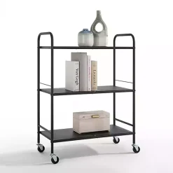 Wide Black Metal 3-Tier Storage Cart