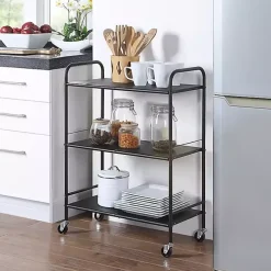 Wide Black Metal 3-Tier Storage Cart