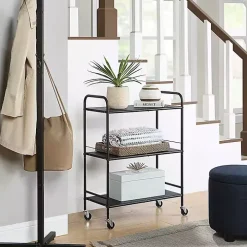 Wide Black Metal 3-Tier Storage Cart