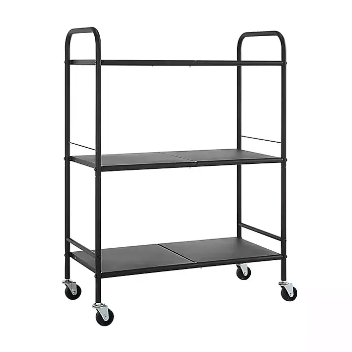 Wide Black Metal 3-Tier Storage Cart