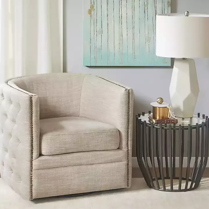 Wilson Tufted Taupe Swivel Accent Chair