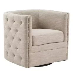 Wilson Tufted Taupe Swivel Accent Chair