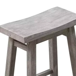 Wire Brushed Gray Saddle Wood Bar Stool