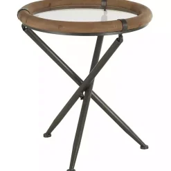 Wood and Glass Round Tripod Accent Table