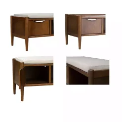 Wood Arcadia Storage Bench with Cushion