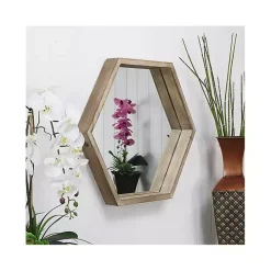 Wood Frame Hexagon Wall Mirror