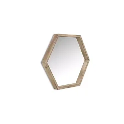 Wood Frame Hexagon Wall Mirror