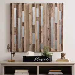 Wood Plank and Mirror Slice Wall Plaques, Set of 3