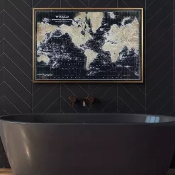 World Map on Black Framed Art Print