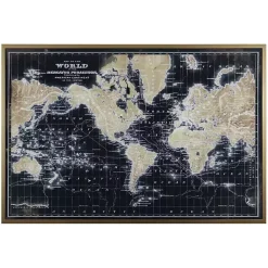 World Map on Black Framed Art Print
