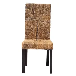 Woven Banana Fiber and Mahogany Dining Chair