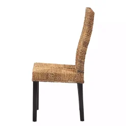 Woven Banana Fiber and Mahogany Dining Chair