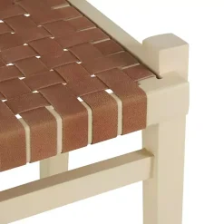 Woven Camel Leather Natural Wood Bench