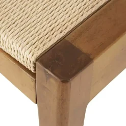 Woven Rope and Birch Wood Stool Ottoman