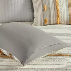 Yellow Striped Pom Pom 3-pc. Full/Queen Duvet Set