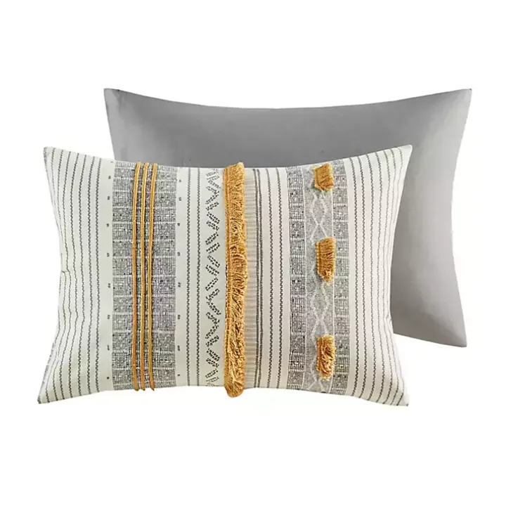 Yellow Striped Pom Pom 3-pc. Full/Queen Duvet Set