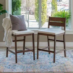 Acacia Slat Back Outdoor Counter Stools, Set of 2