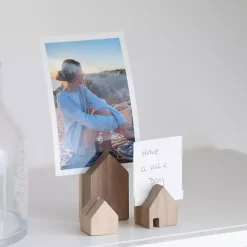 Acacia Wood House Photo Holders, Set of 3