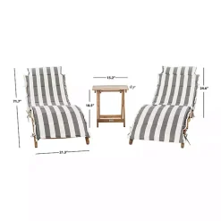 Acacia Wood 3-pc. Chaise Set with Striped Cushions