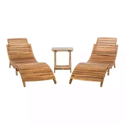 Acacia Wood 3-pc. Chaise Set with Striped Cushions