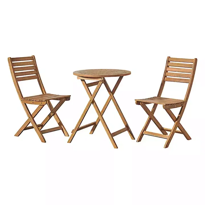 Acacia Wood Slatted 3-pc. Outdoor Bistro Set