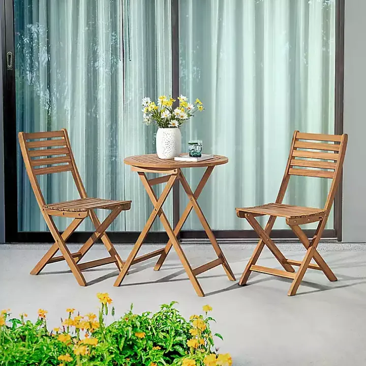 Acacia Wood Slatted 3-pc. Outdoor Bistro Set