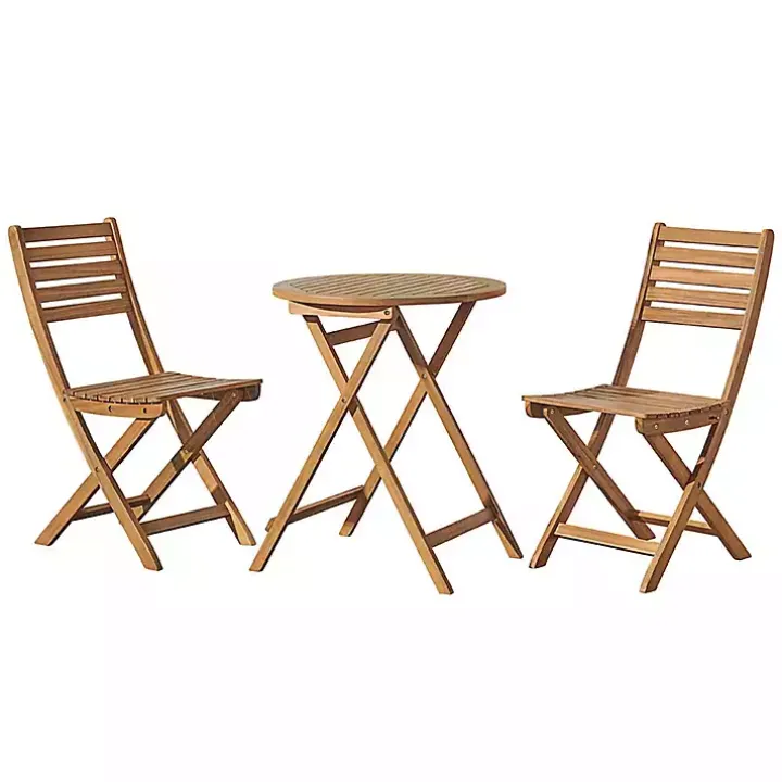 Acacia Wood Slatted 3-pc. Outdoor Bistro Set