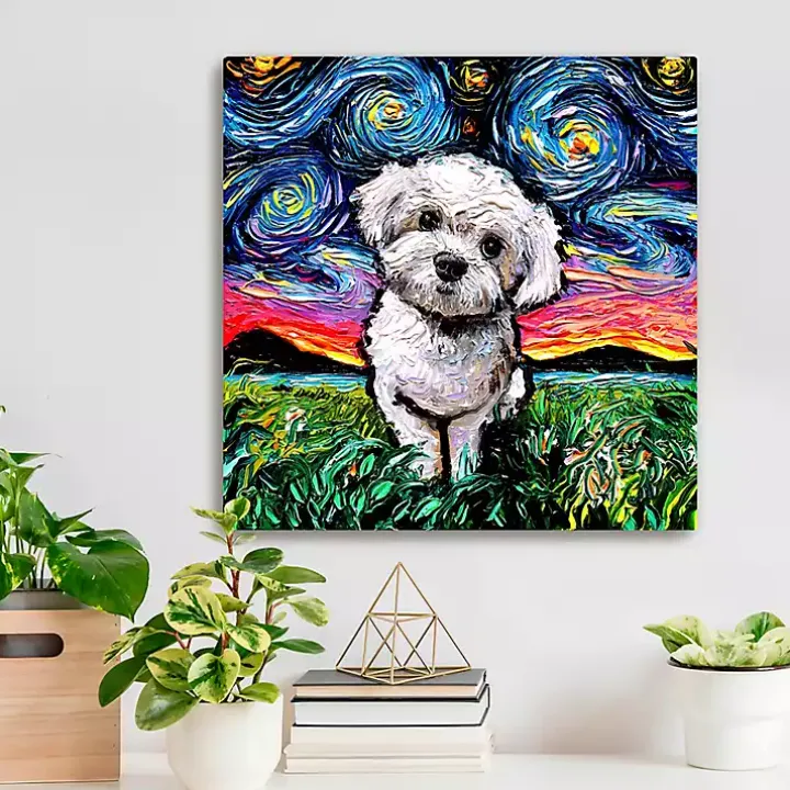 Aja Trier Maltipoo Starry Night Canvas Art Print