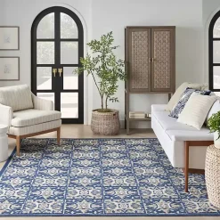 Aloha Blue Geometric Indoor/Outdoor Area Rug, 5x7