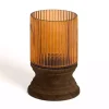 Amber Glass and Wood Hurricane, 8 in.
