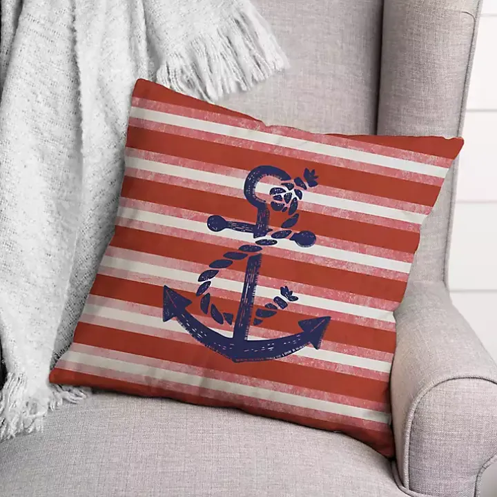 Anchor and Red Stripes Indoor/Outdoor Pillow