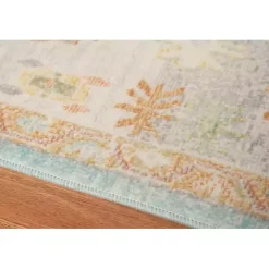 Aqua and Beige Bohemian Area Rug, 5x8