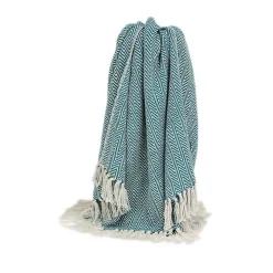 Aqua Chevron Cotton Handloomed Tassel Throw