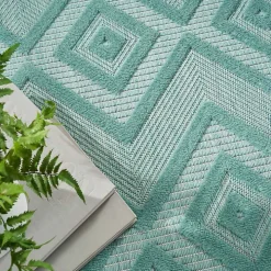 Aqua Flatweave Diamond Outdoor Area Rug