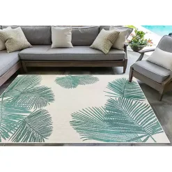 Aqua Forest Leaf Indoor/Outdoor Area Rug, 6x9